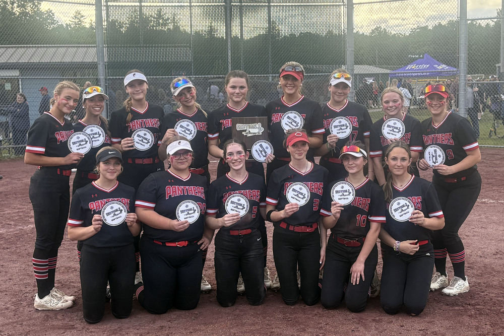 Chatham softball team holding Section 2 plaques